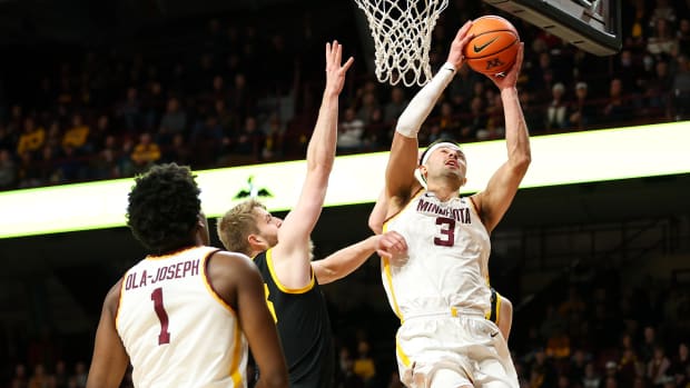 Dawson Garcia gets to the rim and shoots